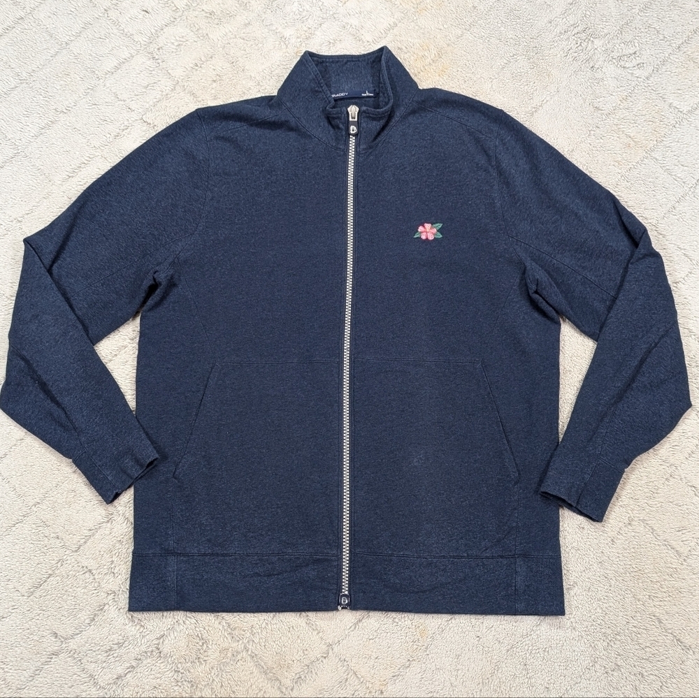 B Draddy Jacket Mens XL Blue Full Zip Cotton Stretch Golf Athleisure Flower Logo